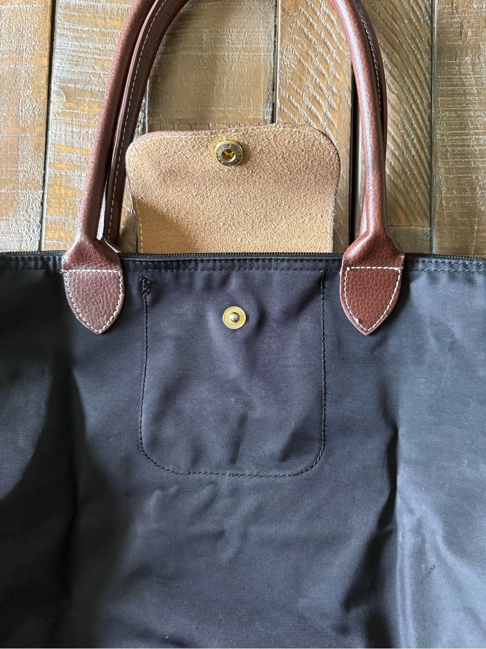 Longchamp Black Nylon Tote with Brown Leather Trim - Picture 5 of 16